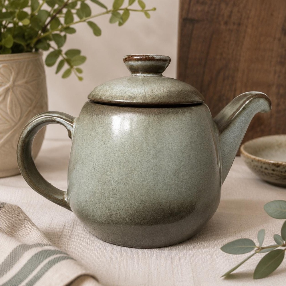 Frankoma Plainsman Teapot Prairie Green Pottery Vintage USA 6 Cup w Lid 6T